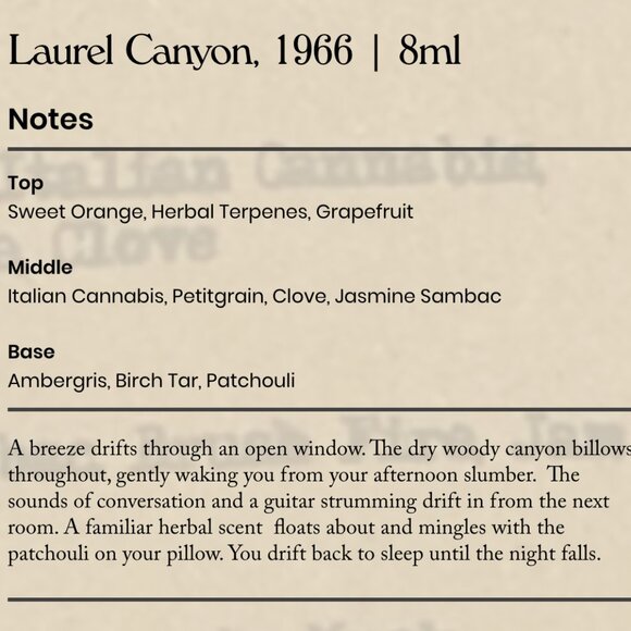 Thin Wild Mercury Perfume Laurel Canyon, 1966 8ml - Picture 4 of 4